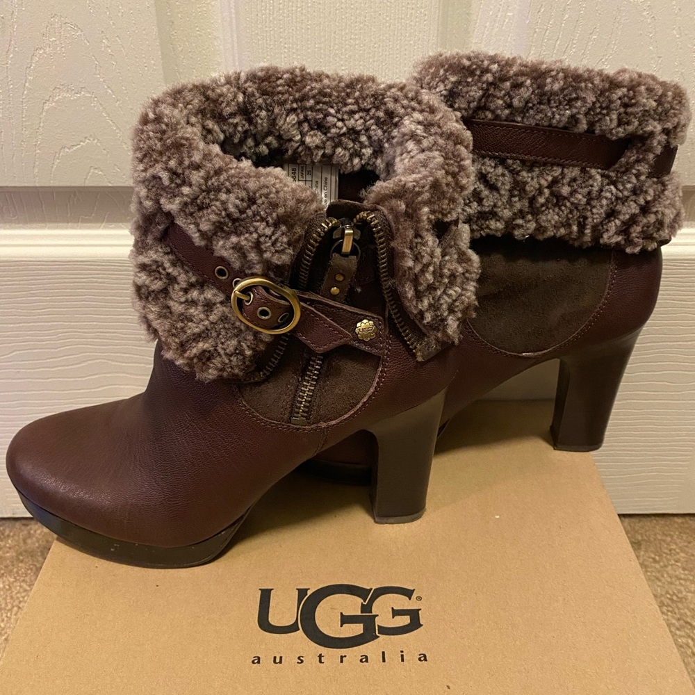 UGG Scarlett - Women’s Brown Heeled Ankle Boots, size 8